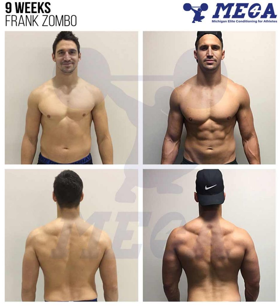 Frank Zombo 9 week transformation at MECA gym.