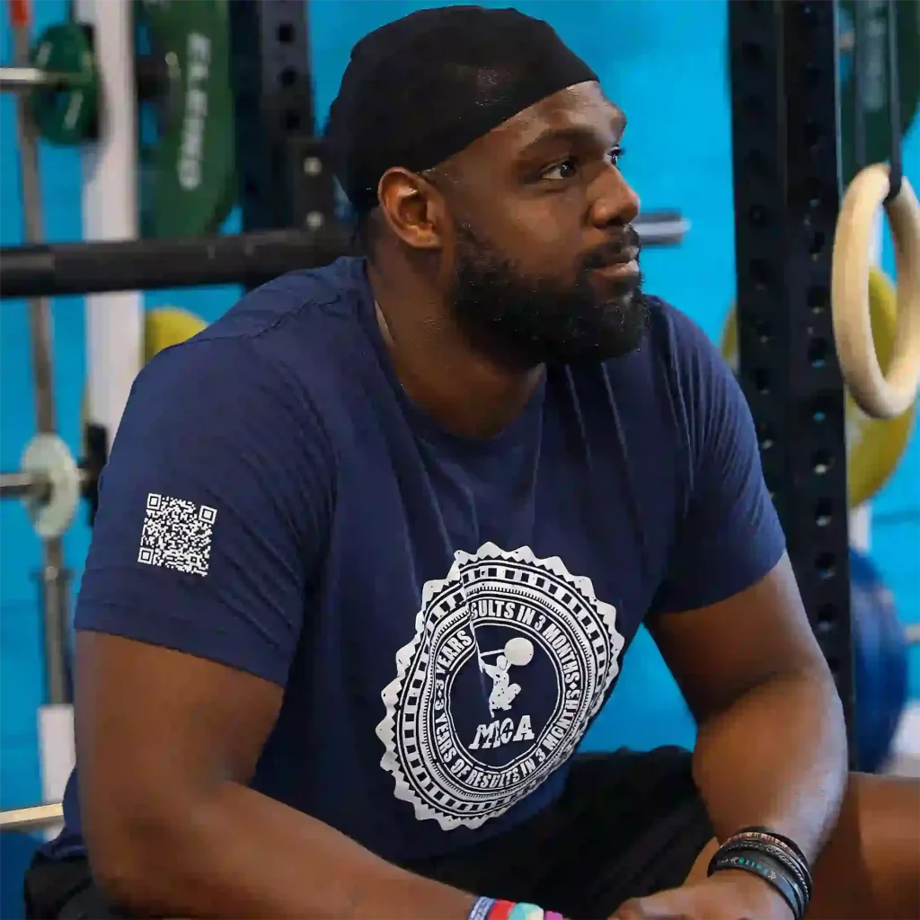 Joel-Heath-Detroit-Lions, a professional athlete, is seen at the MECA gym.