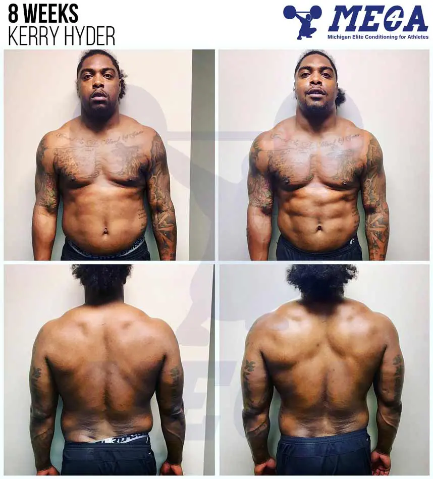 Kerry Hyder during a game, He was trained at MECA by a professional personal trainer.