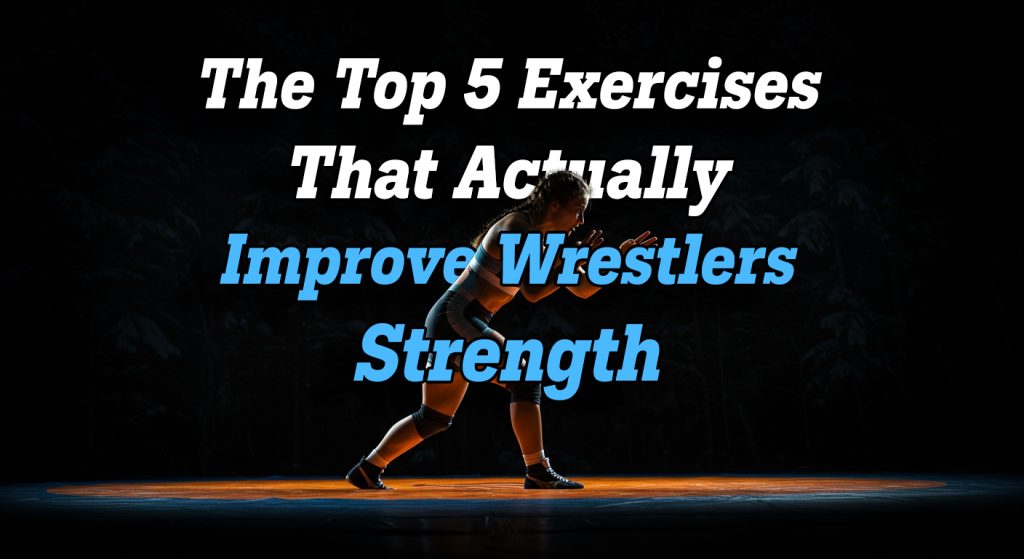 A photo of a wrestling girl with text that says "The Top 5 Exercises That Actually Improve Wrestling Strength"