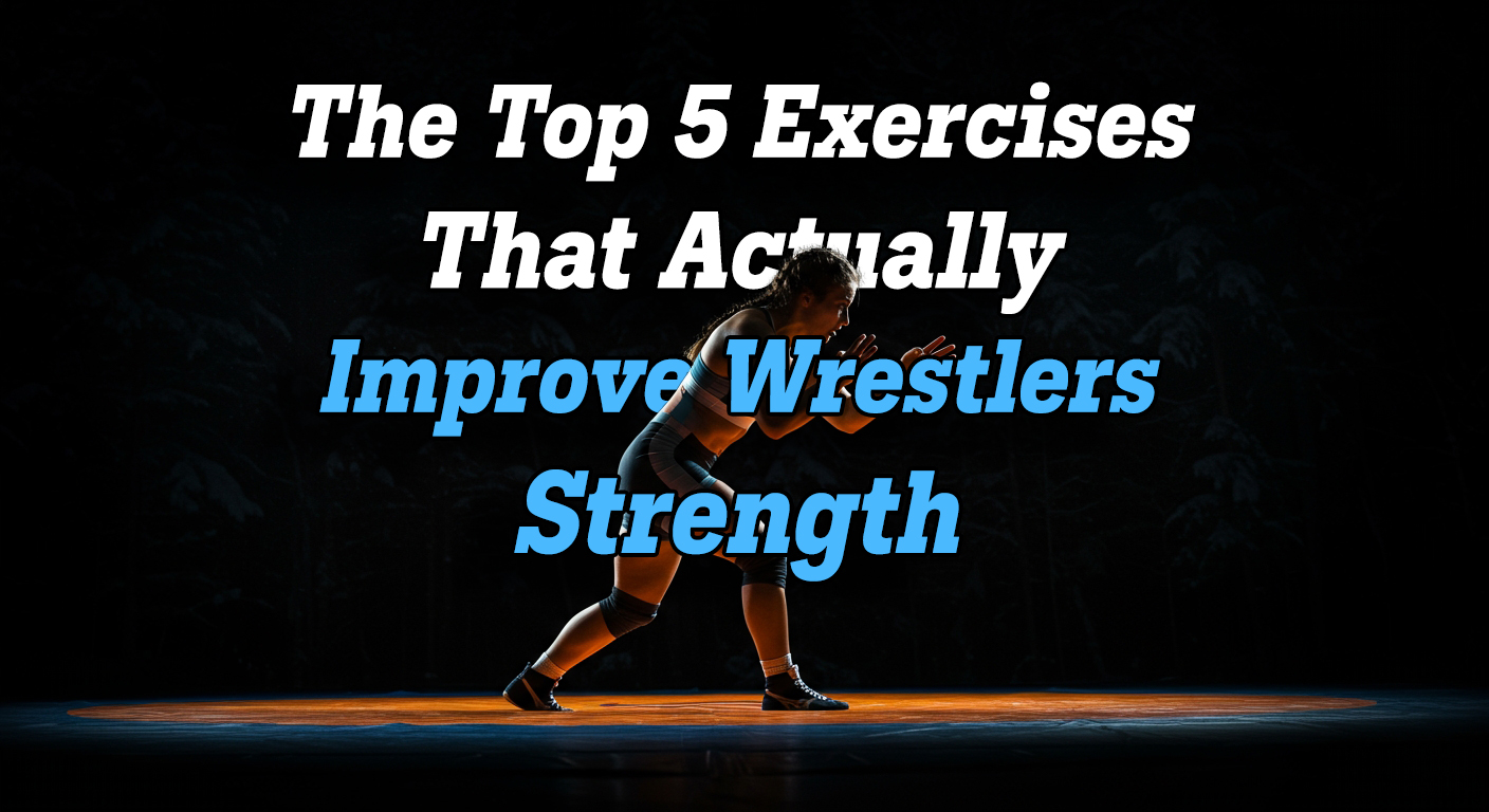 A photo of a wrestling girl with text that says "The Top 5 Exercises That Actually Improve Wrestling Strength"
