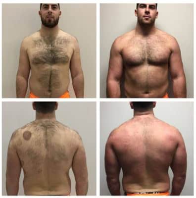 Eric Fisher before and after personal training photos showing huge muscle gain