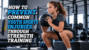 Personal trainer making sure young male is doing weighted squats with proper form to avoid injuries