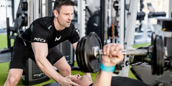 MECA Bench Press Session David Lawrence spotting dumbbell bench press